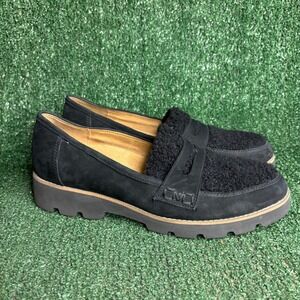 Vionic Cheryl Suede Fleece Lug Sole Orthotic Penny Loafers Black Womens Size 10